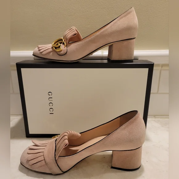 Gucci GG Marmont Pink Blush Fringe Loafer Pumps - Picture 5 of 11